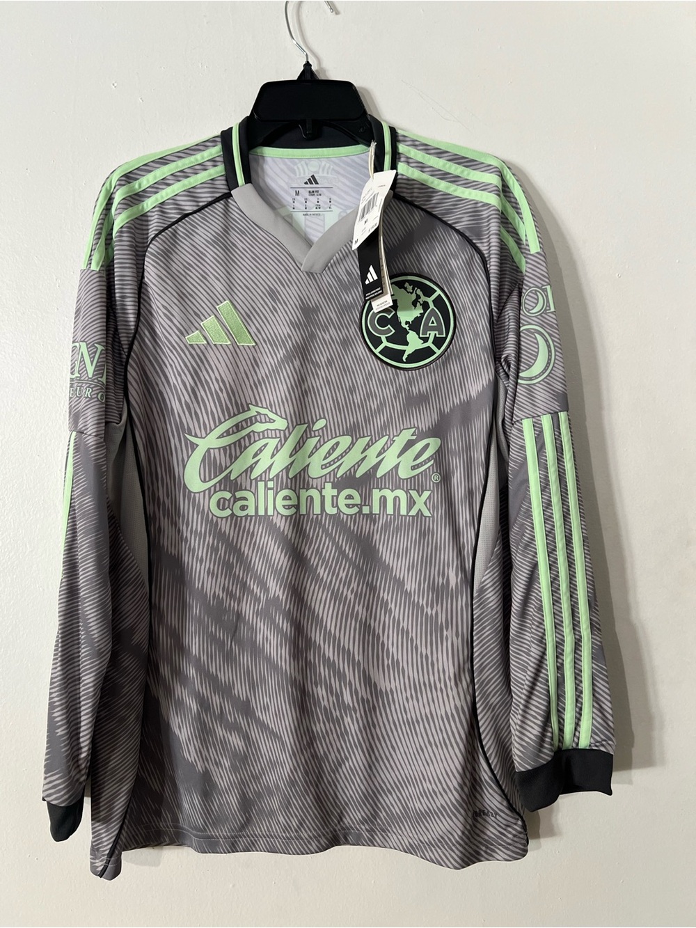 adidas Men’s Club América Long Sleeve Jersey in Gray and Light Green